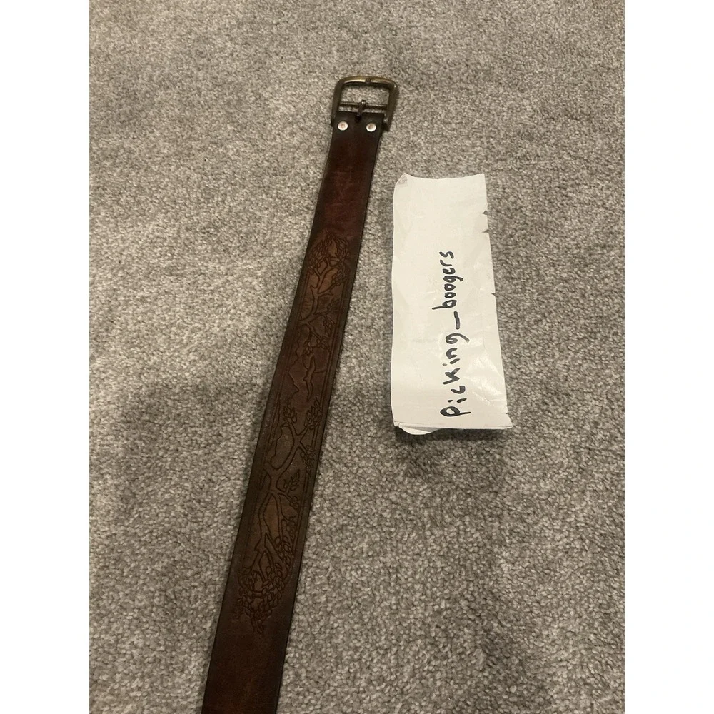Leegin Men's Vintage Tooled Leather Brown Belt, Size‎ 36